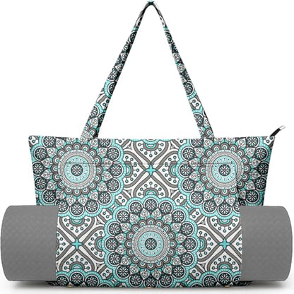 Yoga Bag for Women, Large Canvas Yoga Mat Tote Bag with Yoga Mat Carrier | Large Mat Pocket Fitness Tote for Pilates, Gym, Travel, Office & Beach - color: Light Blue