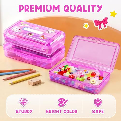 GAMENOTE Plastic Pencil Box with Personalized Sticker,Kid Hard Pencil Case with Snap-tight Lid,Small Art Craft Storage Containers,School Supplies Box for Boys,Girls (Double-Layer Purple) - color: Double-Layer Purple