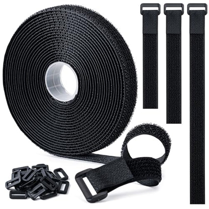 0.8" x16Ft Hook and Loop Straps with 25 Plastic Buckles，Black - color: Black, size: 0.8"×16ft Plastic Buckle