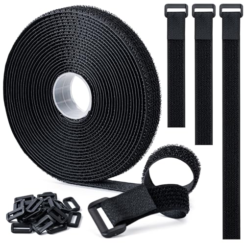 0.8" x16Ft Hook and Loop Straps with 25 Plastic Buckles，Black - color: Black, size: 0.8"×16ft Plastic Buckle