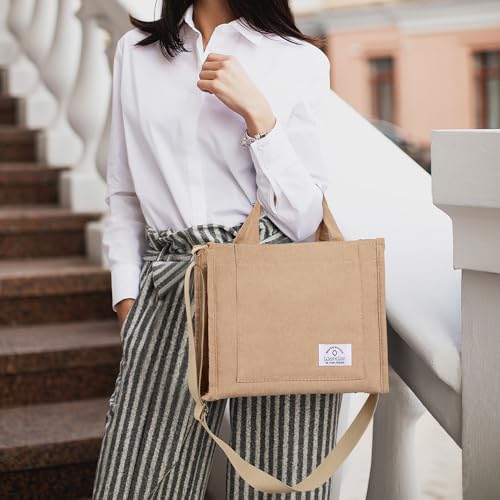 WantGor Tote Bag for Women, Corduroy Crossbody Bags Shoulder Handbag - color: Khaki