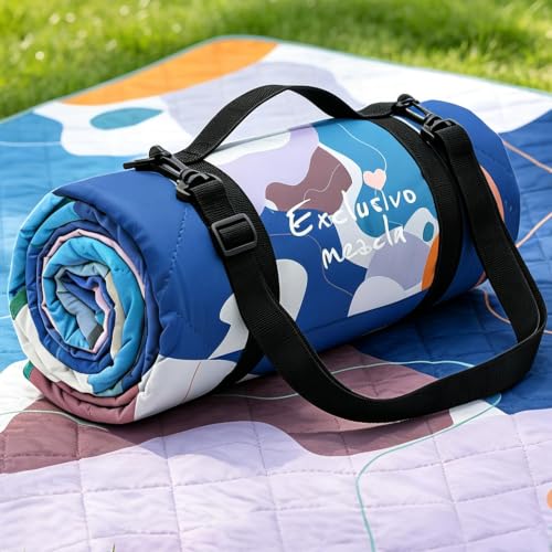 Exclusivo Mezcla Extra Large Waterproof Picnic Blankets 3 Layer, Sandproof and Foldable Outdoor Blanket for Beach Camping, Park and Travel, 60x80 Inch - color: Abstract Blue, size: 6'8" x 6'8"