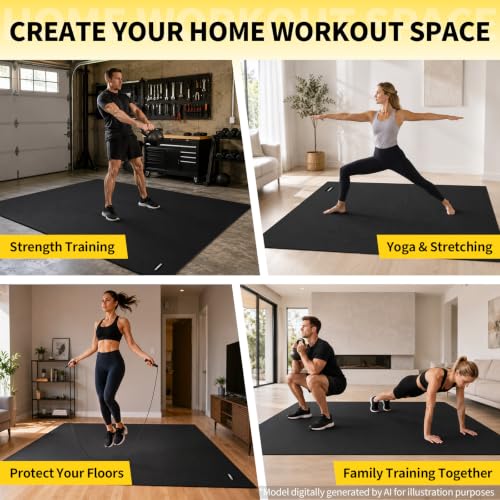 CAMBIVO 8'x6'/7'x5'/6'x4' Large Exercise Mat Workout Mat for Home Gym, 7mm - color: 7'*5' Black