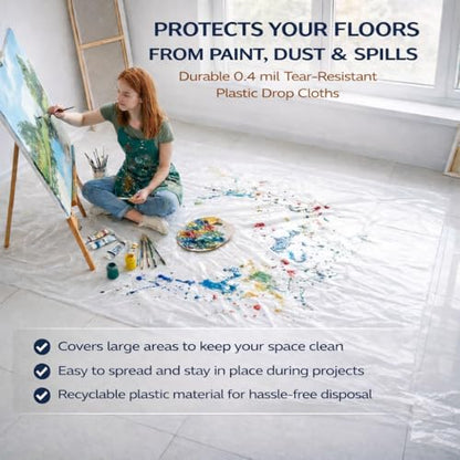 6 Pack Plastic Drop Cloths for Painting, 9 x 12 FT Clear Painters Plastic Sheeting, Disposable Drop Cloth for Floor, Furniture, Couch & Carpet Protection - color: 6 - Pack