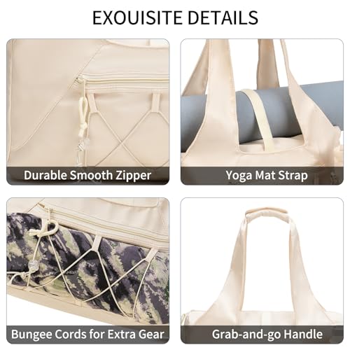 Handbag for Women Yoga Bag Large Capacity Yoga Pad Buckle with Shoe Compartment Water Bottle Sports Gym Bag Travel - color: A01-beige