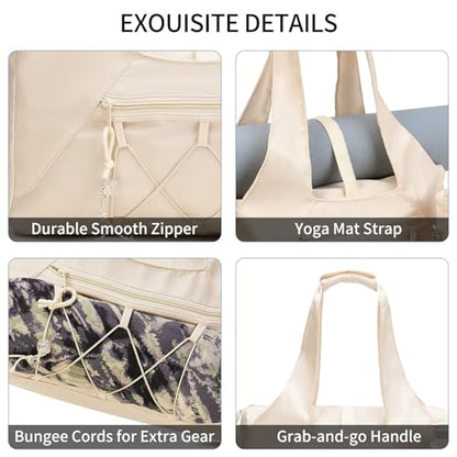 Handbag for Women Yoga Bag Large Capacity Yoga Pad Buckle with Shoe Compartment Water Bottle Sports Gym Bag Travel - color: A01-beige