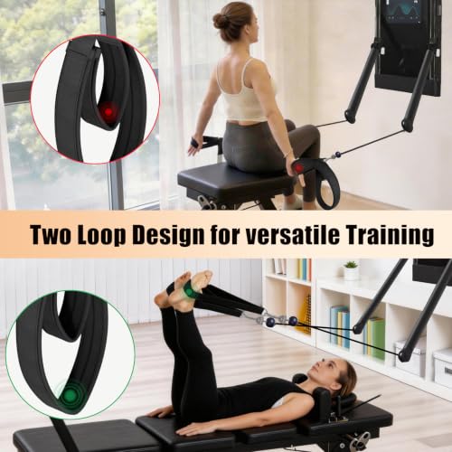 Pilates Loops Compatible with Tonal Smart Home Gym, Double Loop Soft Lined Pilates Straps with T Lock Adapter, W/Snap Hooks - color: Deep Black