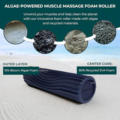 Oceanfoam Tidal Roller - Dark Navy - Muscle Massage Foam Roller for Back Pain & Stretching - Firm and Ergonomic Wide Wave Textured - Yoga, Athletics, & Wellness - Full Size, 20" x 5" - color: Dark Navy