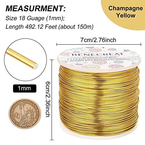BENECREAT 9 10 12 15 17 18 20 Gauge Gold Aluminum Wire (18 Gauge,492 FT) Anodized Jewelry Craft Making Beading Floral Colored Aluminum Craft Wire for Garden, Model Making - color: Light Gold, size: 18 Gauge