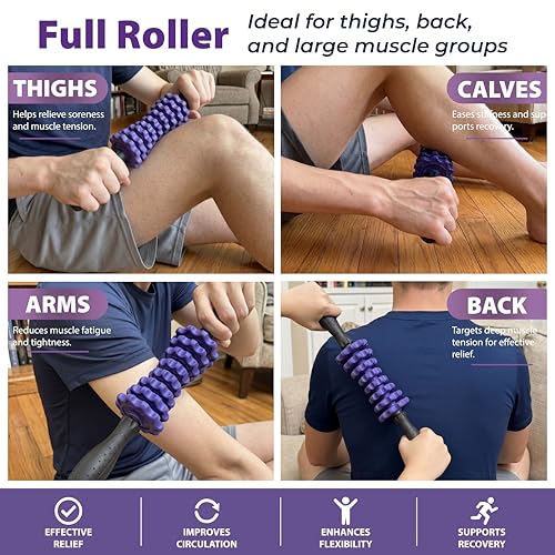ONIPAX 3-in-1 Muscle Roller Stick - Adjustable Deep Tissue Massage Tool - color: Purple
