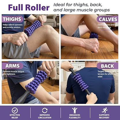 ONIPAX 3-in-1 Muscle Roller Stick - Adjustable Deep Tissue Massage Tool - color: Purple