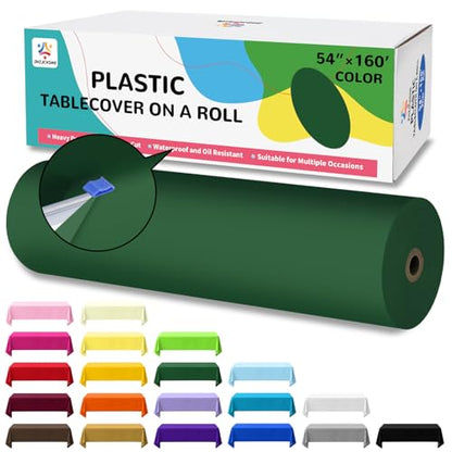 54IN X 160FT Plastic Table Cover Roll with Cutter Box, Cut to Size Plastic Table Cloths for Parties, Birthday, (Green, 54"x1920") - color: Green, size: 1920" x 54" (Rectangular)