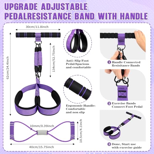 Upgraded Durable Pedal Resistance Band with Handle, 75LBS Adjustable 3 Tube Foot Pedal Device Puller Exercise Bands for Core, Abs, Waist, Legs, Arms, Sit Up Exercise Equipment for Women