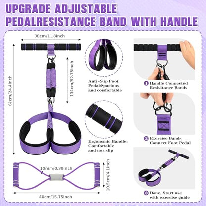Upgraded Durable Pedal Resistance Band with Handle, 75LBS Adjustable 3 Tube Foot Pedal Device Puller Exercise Bands for Core, Abs, Waist, Legs, Arms, Sit Up Exercise Equipment for Women