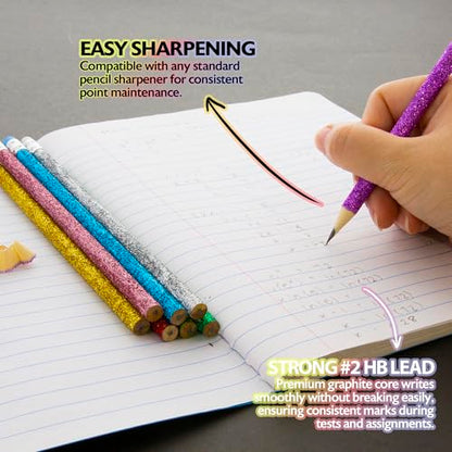 BAZIC PRODUCTS Metallic Glitter #2 Pencils, Eraser, 8 Count | #2 HB lead, Glitter metallic barrels, eraser tops, school, gifts, party favors, fun everyday writing - size: 6 Count (Pack of 1)