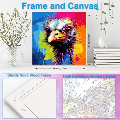 Artunion Framed Paint by Numbers Kit for Adults Beginners & Kids Ages 8-12,Colorful Ostrich Paint by Number with Frame,Animal Paint by Numbers Kit on Canvas 10 * 10 Inch Without Easel - color: ZXT-392-F