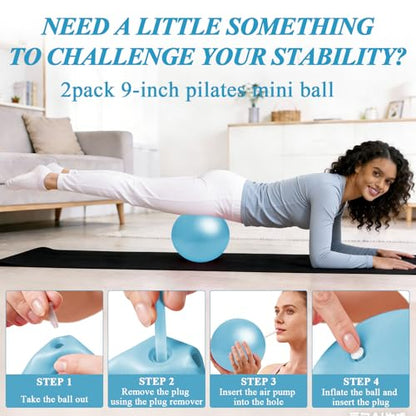 Pilates Ring and Small Ball Set for Women with 5 Resistance Bands, 14 inch Magic Circle Home Workout Essentials Starter Kit for Beginners, Yoga Sets for Full Body Toning Shape