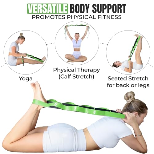 Stretch Strap with Loops Physical Therapy - Full Body Exercise Straps for Stretching with Detachable Foot - Leg & Calf Stretcher for Plantar Fasciitis, Physical Therapy, Pain Relief, and Flexibility - color: Parrot Green