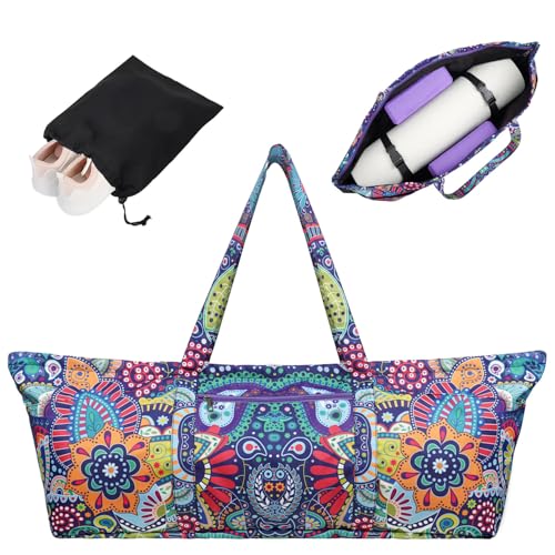 Yoga Mat Bag Yoga Mat Carrier with Shoes Compartment & Wet Pocket Pilates Bag with Zipper Pockets & Yoga Mat Holder Strap Yoga Bags and Carriers Fits All Your Stuff - color: Paisley