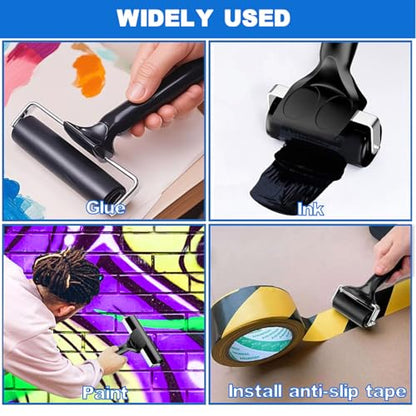 2 Pack Brayer Rollers, Professional Rubber Art Rollers with Comfortable Hand Feel, Suitable for Handmade Production, printmaking, Ink Coating, bonding, and Stamping Tools (4 inches+2.4 inches) Black