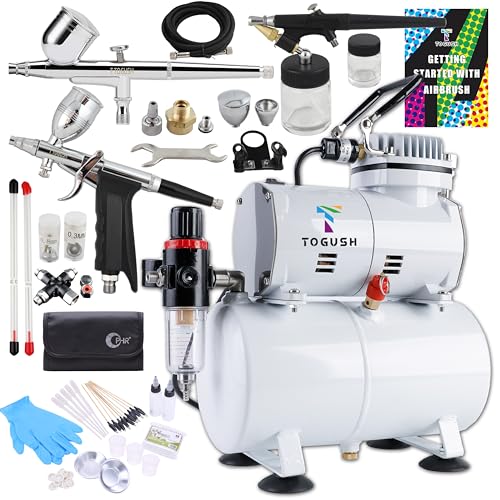 Airbrush Compressor Kit, 3 Airbrushes for Hobby Painting | 1/6HP compressor with 3L tank & 3 airbrushes delivers stable airflow for model painting, crafts, DIY projects and artwork