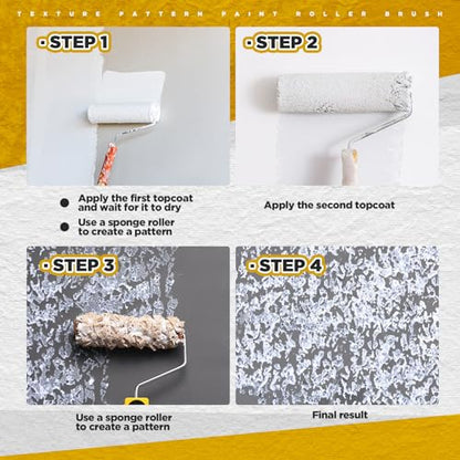 Threlaco Paint Roller Kit 3 Pcs Texture Sponge Paint Rollers 6 Inch Texture Pattern Roller Brush Tool with Roller Frame for Painting Walls Home Supplies