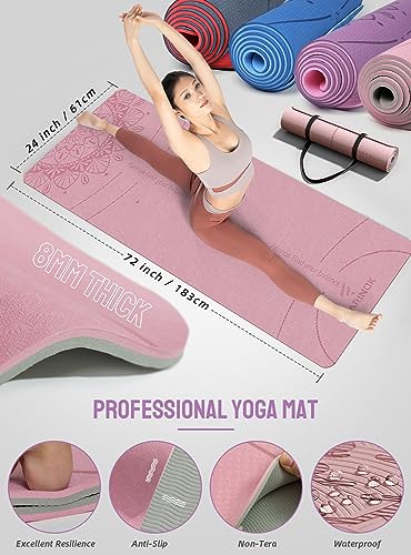 1/3 Yoga Mat Thick, Yoga Set for Beginners | Include High Density Mat with Multi-loops Strap, Blocks, Booty Resistance Band Set, Door Anchor, Carring Bag & Strap - color: PINK&GREY