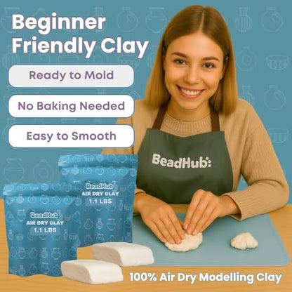 Pottery Kit for Beginners 2.2Lbs Air Dry Clay for Adults with Sculpting Tools, Paint, Glaze, Air-Dry Modeling Clay Molding, Sculpt & Painting Set, Hobby Date Night DIY Art Craft Kits -Standard (White)