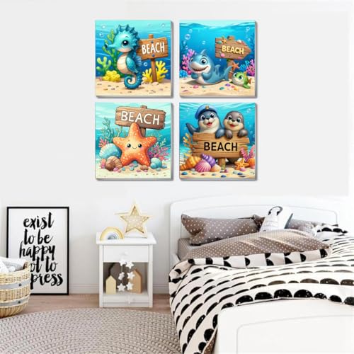 Mrnsiet 4 Pack Framed Paint by Numbers Kit for Kids, Cartoon Animals Paint by Numbers for Kids Ages 8-12, DIY Acrylic Oil Painting Drawing Kit for Children Beginner 8x8 Inch - color: BKH2417+BKH2418+BKH2419+BKH2420-US