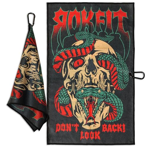 RokFit Gym & Golf Towel – Multi-Use, Quick-Dry, Durable Utility Towel with Bold Graphic and Carabiner Clip (Don't Look Back) - color: Don't Look Back
