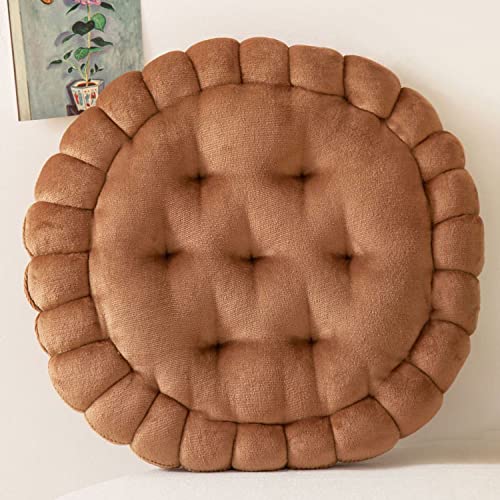 IXITON Biscuit Shaped Meditation Cushion seat Cushion Round Cookie Chair Pad Square Floor Pillow Cushion for Chair Living Room Balcony Office Sofa Yoga 16inch（40cm） (Round, Brown) - color: Brown, size: round
