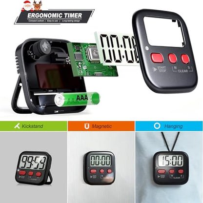 Antonki 2 Pack Digital Timer for Kids Classroom Kitchen Timers for Cooking | w/ Battery, Easy to View, Alarm, Mute Mode, Count Down/Up, Magnetic, Kickstand, Hanging, Classroom Timer for Teacher Supplies - color: New Black