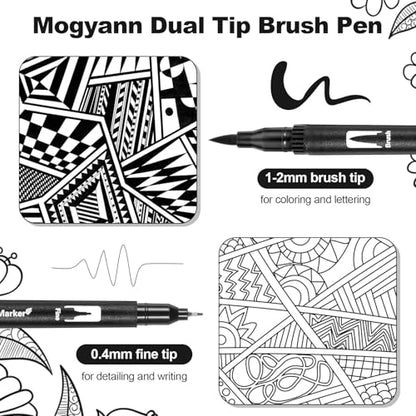 Qianyu 12 Pack Drawing Pens Black Felt Tip Markers Dual Brush Fineliners Pens Fine Calligraphy Brush Pens For Beginners Art Sketching Writing Hand Lettering Scrapbooking Journaling