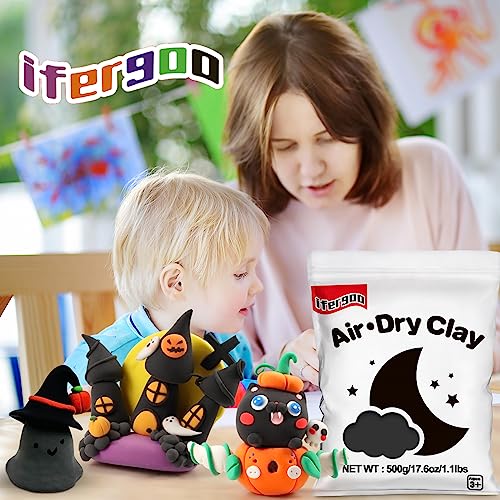 ifergoo 500g Black Air Dry Clay, 1.1LBS DIY Creative Modeling Clay for Kids | Refill Foam Magic Clay for School Art & Craft Project, Slime Supplies, Ultra-light & Soft, Gift for Age 3-12 Boys & Girls - color: Black/500g