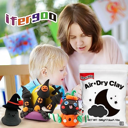 ifergoo 500g Black Air Dry Clay, 1.1LBS DIY Creative Modeling Clay for Kids | Refill Foam Magic Clay for School Art & Craft Project, Slime Supplies, Ultra-light & Soft, Gift for Age 3-12 Boys & Girls - color: Black/500g