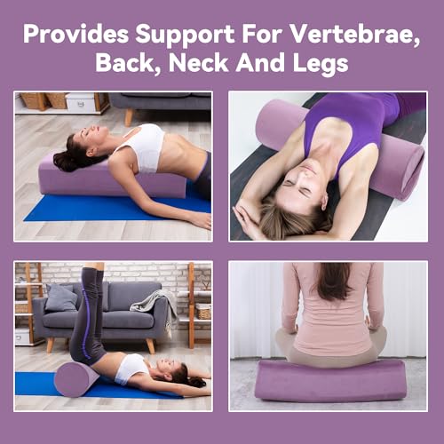 MABOZOO Yoga Bolster Set, Velvet Cover High Density Foam Pillows for Restorative Yoga and Meditation, Rectangular and Cylinder Bolster Pillow Meditation Cushion Pillow For Women Leg - color: Purple