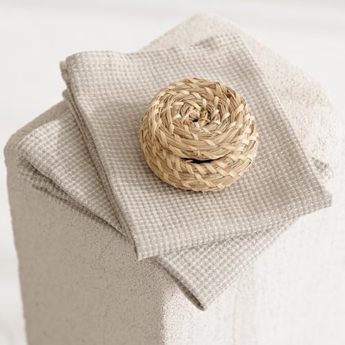European Flax Linen Kitchen Towels Set of 2 - 16x28-inch - Waffle Weave - color: White Natural, size: Hand Towels