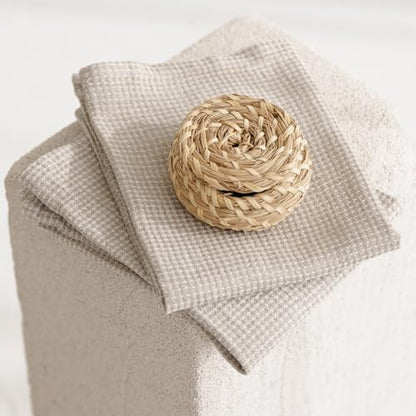 European Flax Linen Kitchen Towels Set of 2 - 16x28-inch - Waffle Weave - color: White Natural, size: Hand Towels
