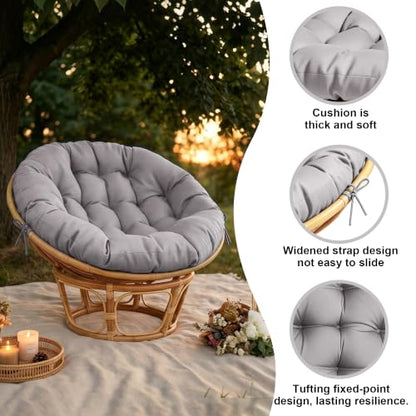 47" Round Tufted Floor Cushion, Thick Meditation Papasan with Ties - color: Grey