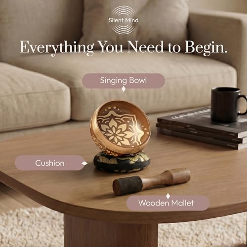 Silent Mind Tibetan Singing Bowl Set – Easy to Play & Beginner Friendly Meditation Bowl with Cushion & Mallet | Stress Relief & Mindfulness | Gift-Ready - color: Matte Gold, size: Without Case