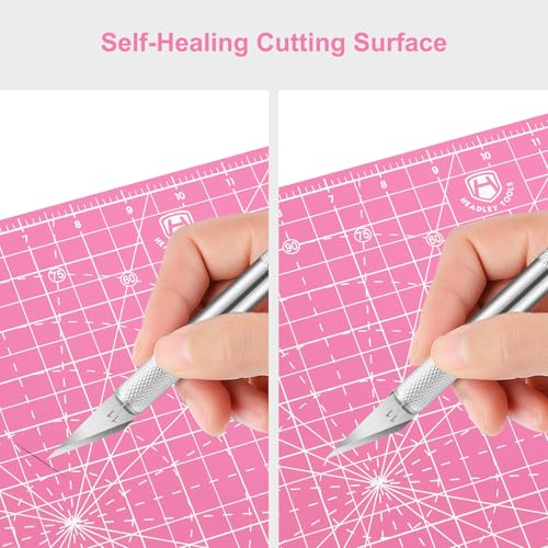 Headley Tools 17"x17" Rotating Cutting Mat, Self Healing Mat with 360-Degree Rotation & Anti-Slip Base, Sewing Board Cutting Mat Perfect for Fabric Quilting Leather Hobby Project, Pink - color: Pink, size: 17"L x 17"W
