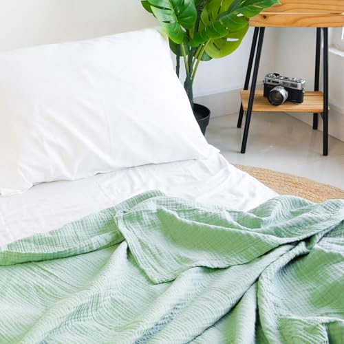 Salt Earth 100% Cotton Gauze 80"X90" Queen 4 Layered Blanket- Jadeite | Premium Muslin Blanket for Couch,Bed,Living,Summer Lightweight, All Seasons Blankets & Throws, Boho,Travel & Skin Friendly - color: Jadeite, size: 80"X90" Queen