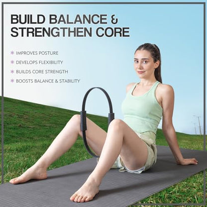 Pilates Kit, 13.5" Pilates Ring with Mini Ball & Resistance Bands | Home Pilates Equipmen Set, Magic Circle Ring with Anti-Slip Handles for Beginners, Workout Guide Included - color: Black
