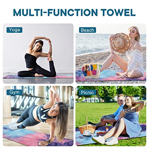Yoga Towels, Non Slip Hot Yoga Mat Towel with Grip Dots,Super-Absorbent Soft Microfiber Yoga Blanket for Pilates, Fitness and Workout 72inch x 24inch - color: Purple+pink