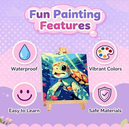 Gemozaic Sea Turtle Paint by Numbers Kit for Kids Ages 4-8-12, 8 x 8 INCH | Paint by Number for Kids with Frame & Easel, Sea Animal Kids Painting by Number for Boys, Girls Gift, DIY Acrylic Painting - color: BKH1887