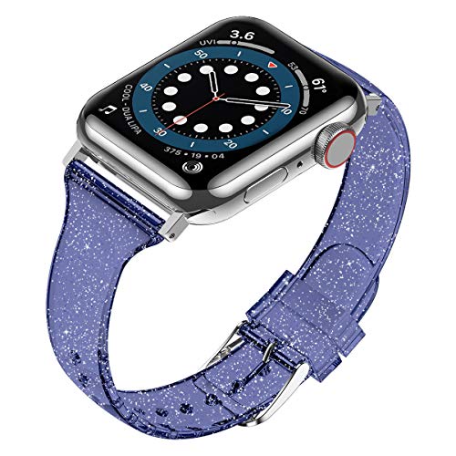 baozai Compatible with Apple Watch Band for Women, Slim Shiny Clear Glitter Soft Wristband for Apple iWatch Series 1-11, SE, 42mm 41mm 40mm 38mm, Glistening Blue - color: Glistening Blue, size: 42mm(Series 11/10)/41mm/40mm/38mm