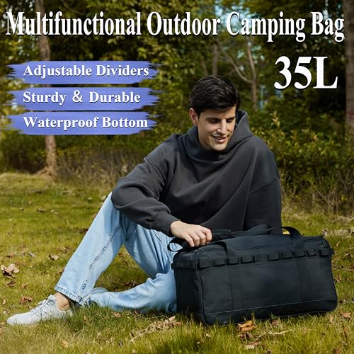 COOZMENT 35L Camping Bag,Tactical Duffle Bag with Waterproof Bottom,Shoe Bag for Travel/Outdoor with 3 Adjustable Dividers,Picnic Camping Organizer,Multi-functional Duffel Bag for Camping/Sports/GYM - style: Standard Style