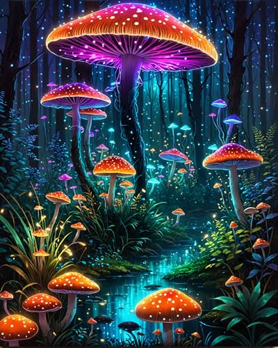 ldazao Paint By Numbers Kit for Adults Beginner Mushroom Paint By Number Kits On Canvas Mushrooms Forest Adults' Paint-By-Number Kits DIY Oil Painting Kits for Gift Wall Decor 16x20 Inch - color: DD050
