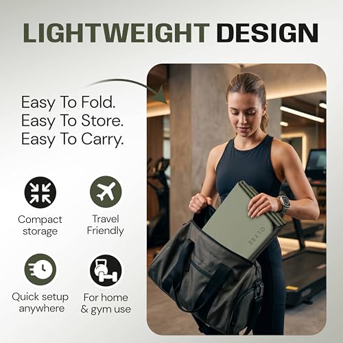 OLYSE Foldable Yoga Mat, Extra Thick 12mm (1/2" inch), 7-Fold, Non-Slip, for Yoga, Pilates, Stretching, HIIT & Home Workout, Green