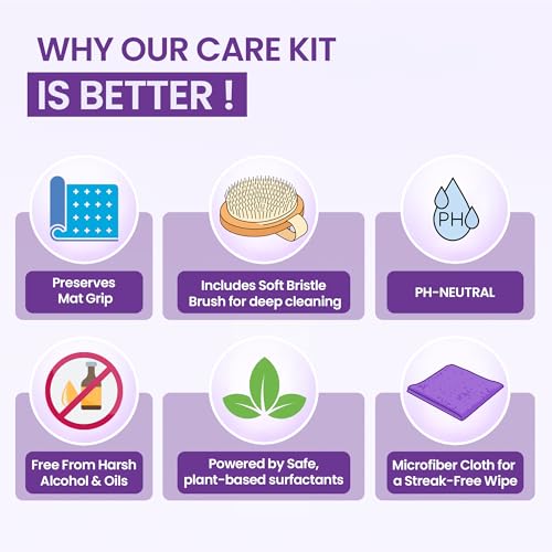 Flexies Foaming Yoga Mat Cleaner Spray Kit, Plant Based Non Toxic Mat Cleaner with Brush and Microfiber Cloth, Yoga Essentials for Women and Men, Pilates Mat Care, Lavender - color: Lavender